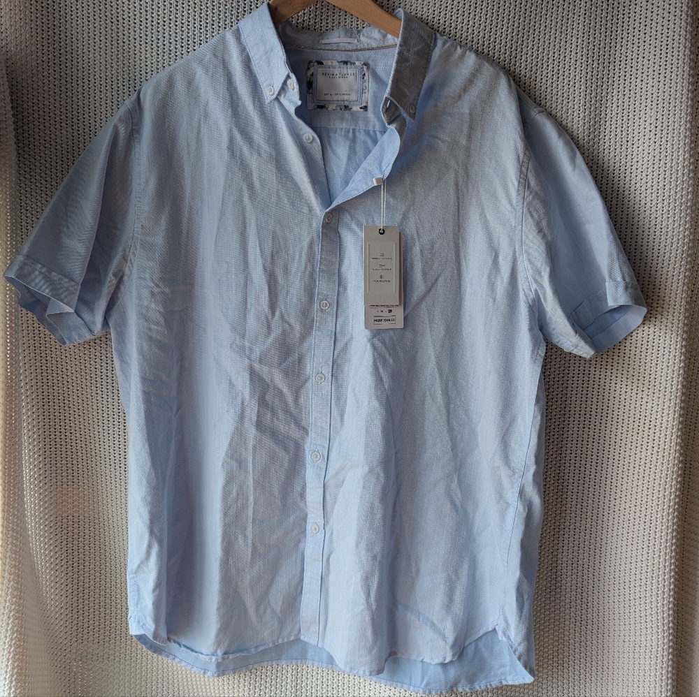 Denim & Flower Ricky Singh Mens Short Sleeve Button Down Easy Care Blue X-Large